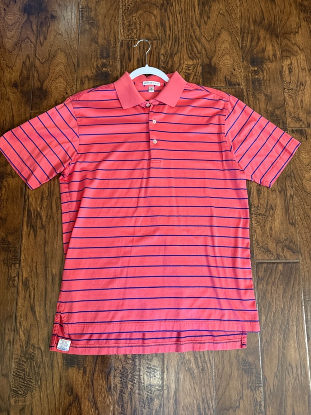 Peter Millar Men's Coral Pink Striped Polo Shirt, size medium